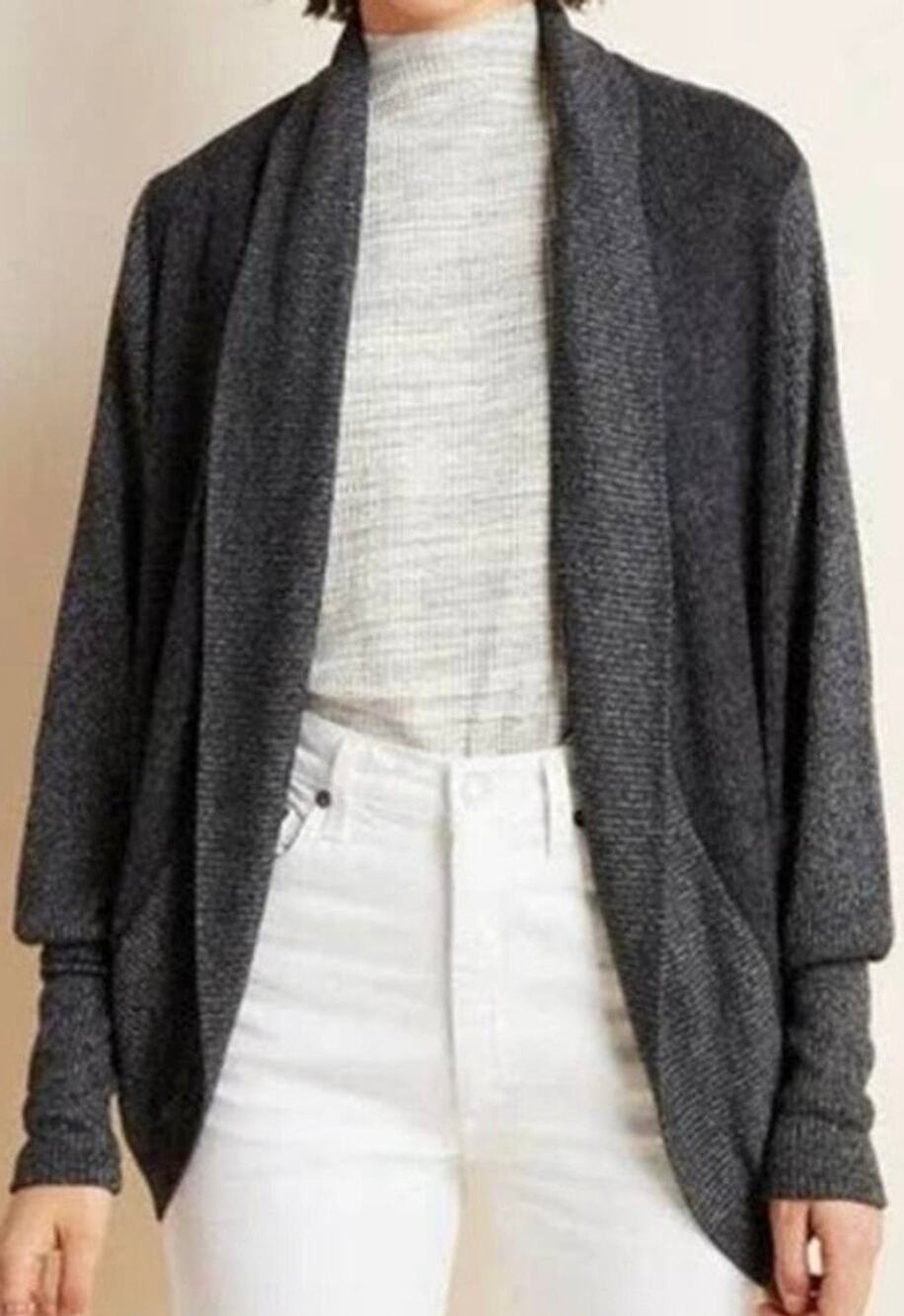 Anthropologie Maeve Ingrid Open Front Cocoon Cardigan in Charcoal Size Small